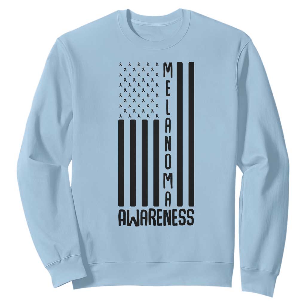 Melanoma Awareness USA Flag Sweatshirt Patriotic Cancer Warrior TS12 Light Blue Print Your Wear