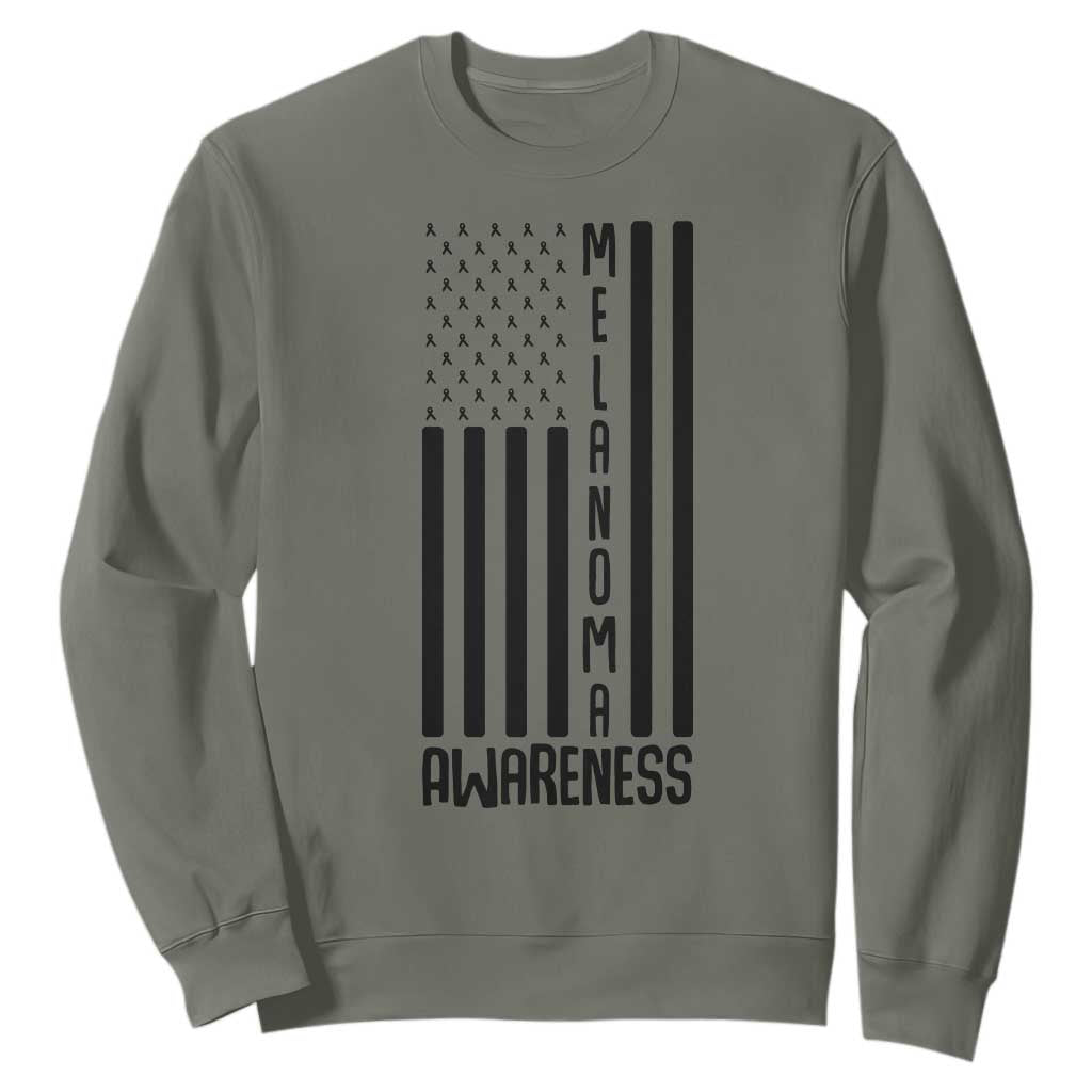 Melanoma Awareness USA Flag Sweatshirt Patriotic Cancer Warrior TS12 Military Green Print Your Wear