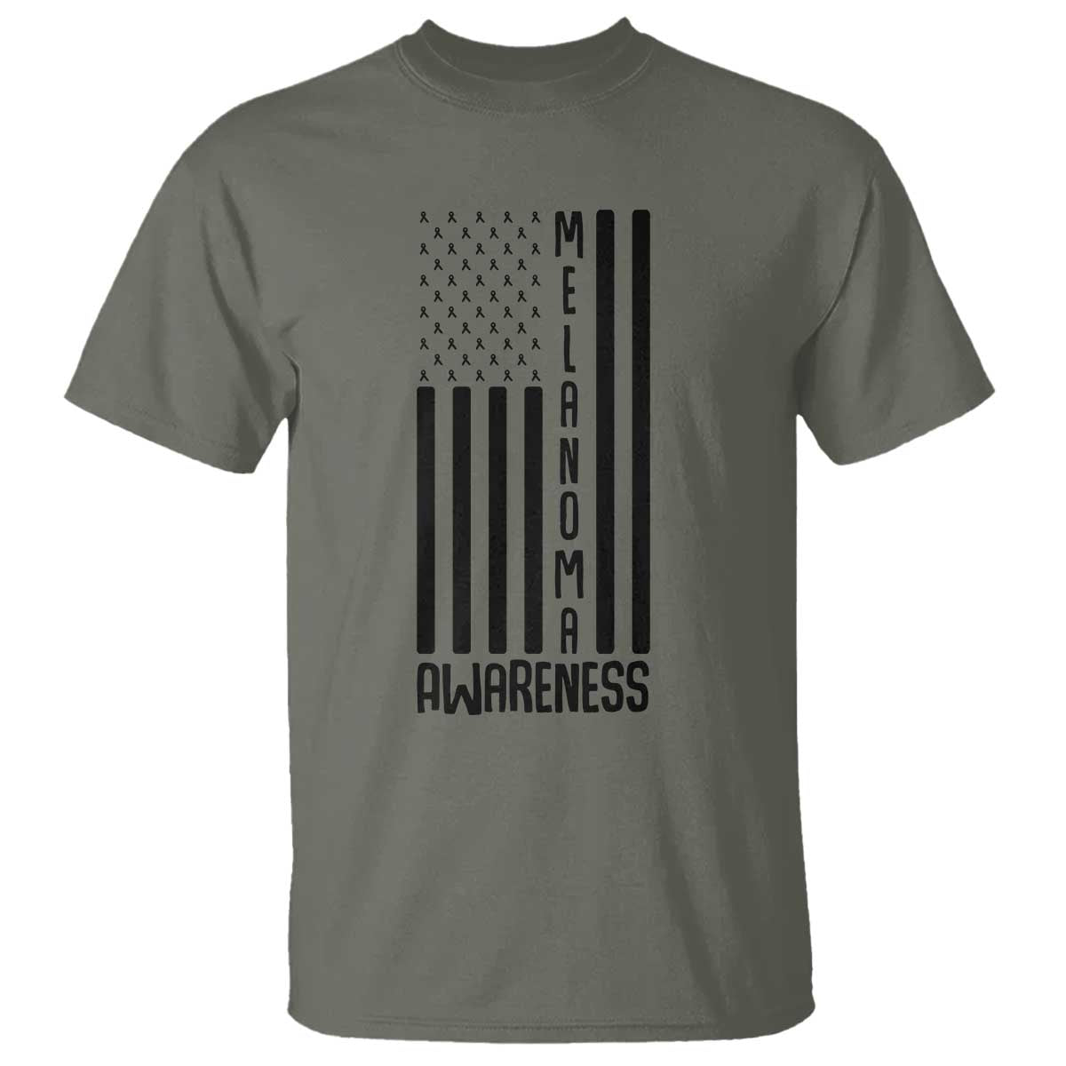 Melanoma Awareness USA Flag T Shirt Patriotic Cancer Warrior TS12 Military Green Print Your Wear