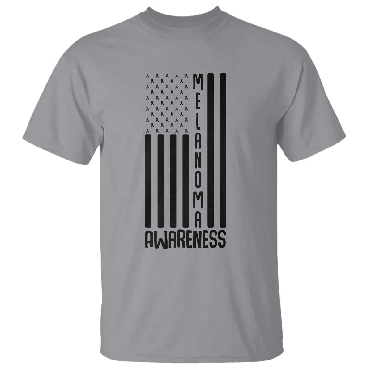 Melanoma Awareness USA Flag T Shirt Patriotic Cancer Warrior TS12 Sport Gray Print Your Wear