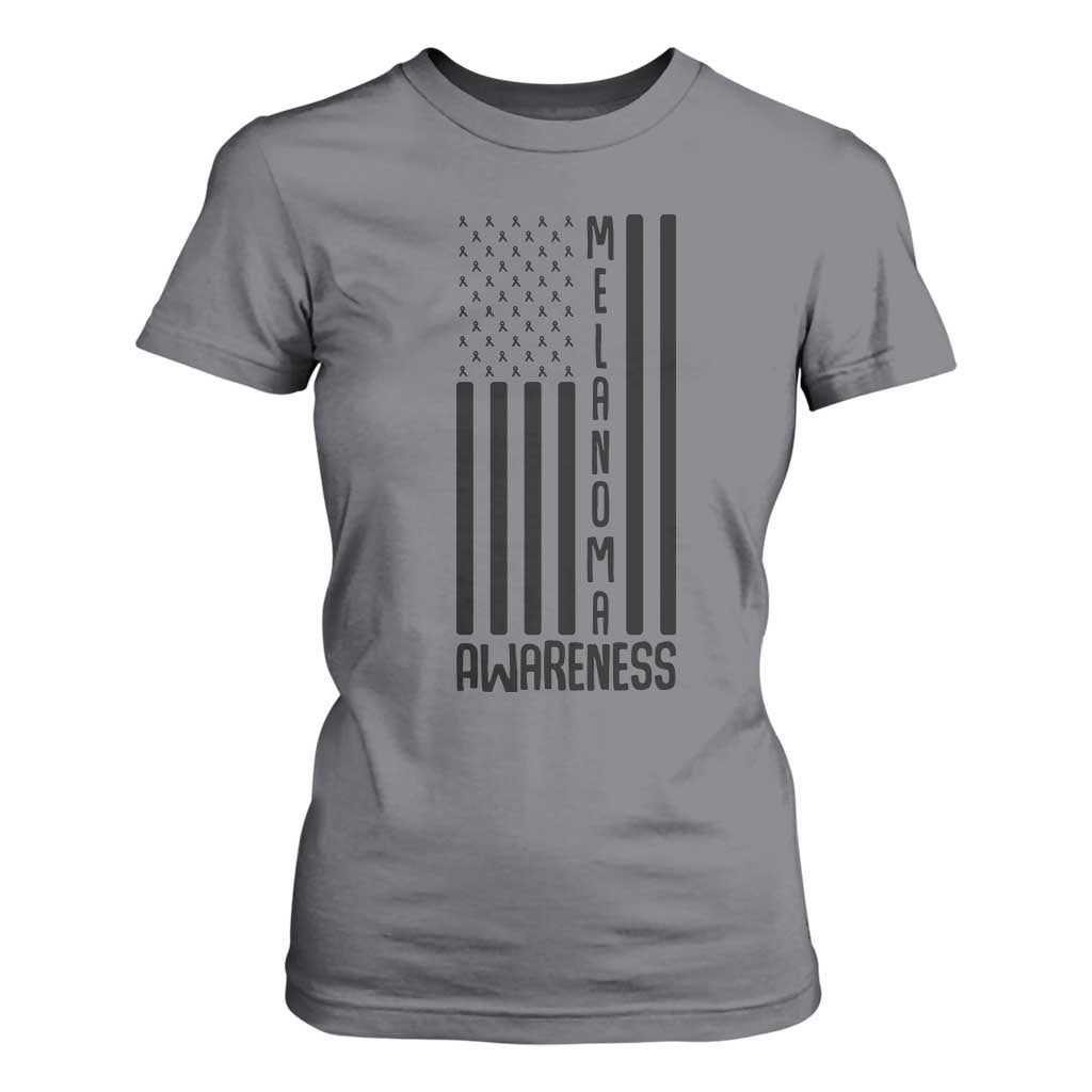 Melanoma Awareness USA Flag T Shirt For Women Patriotic Cancer Warrior TS12 Charcoal Print Your Wear