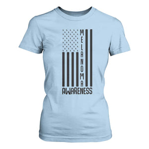 Melanoma Awareness USA Flag T Shirt For Women Patriotic Cancer Warrior TS12 Light Blue Print Your Wear
