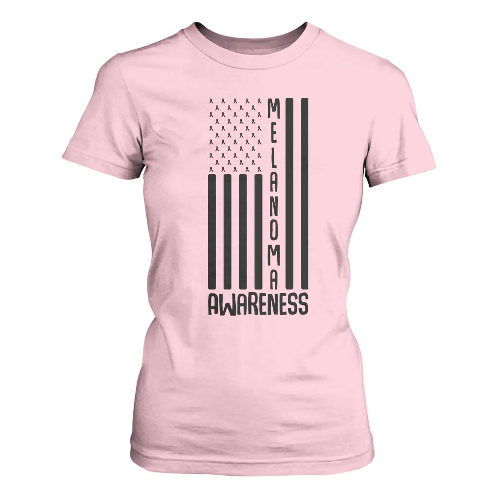 Melanoma Awareness USA Flag T Shirt For Women Patriotic Cancer Warrior TS12 Light Pink Print Your Wear