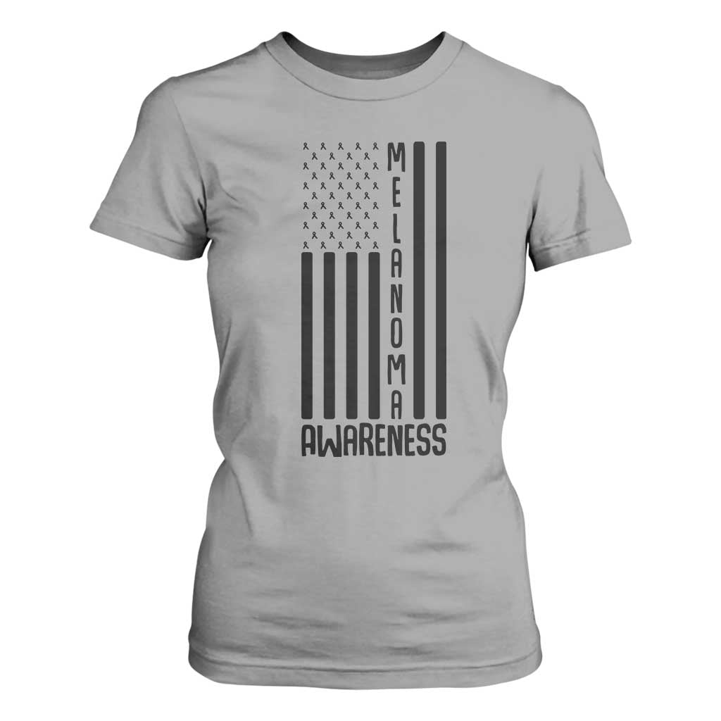 Melanoma Awareness USA Flag T Shirt For Women Patriotic Cancer Warrior TS12 Sport Gray Print Your Wear