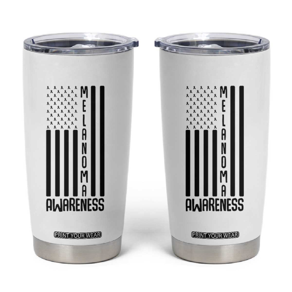 Melanoma Awareness USA Flag Tumbler Cup Patriotic Cancer Warrior TS12 White Print Your Wear