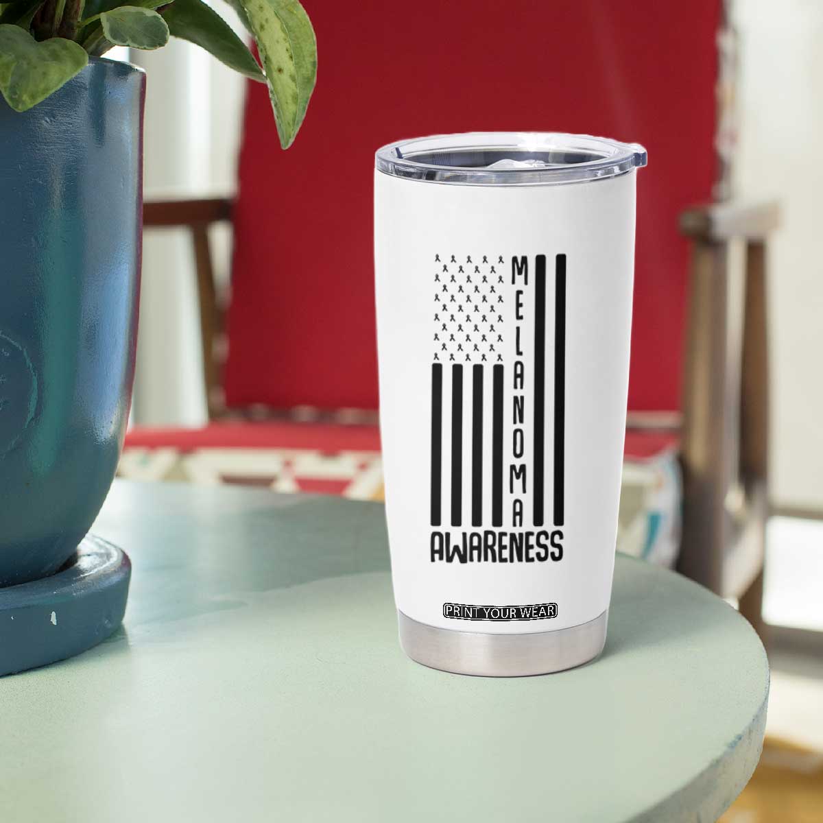 Melanoma Awareness USA Flag Tumbler Cup Patriotic Cancer Warrior TS12 Print Your Wear