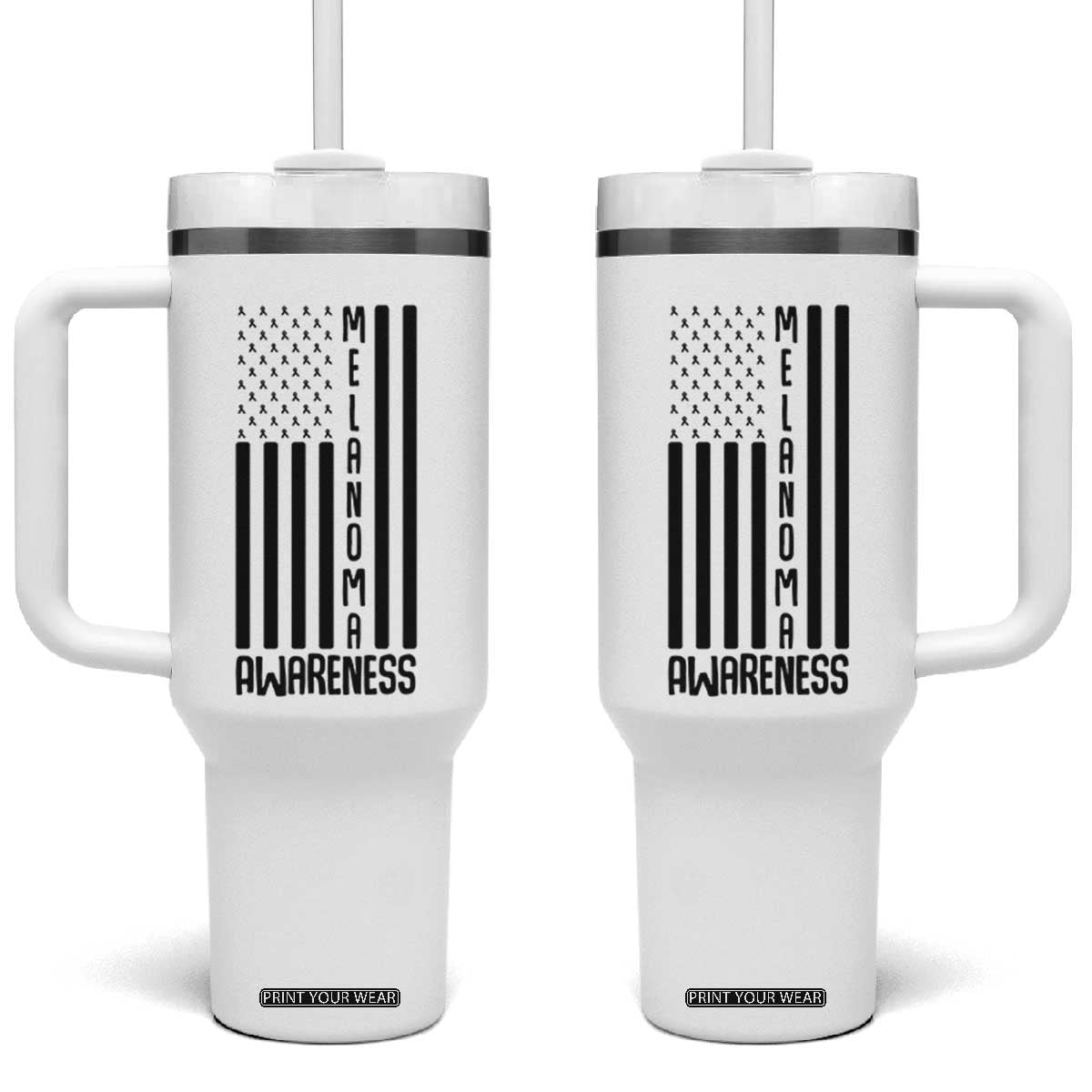 Melanoma Awareness USA Flag Tumbler With Handle Patriotic Cancer Warrior TS12 One Size: 40 oz White Print Your Wear