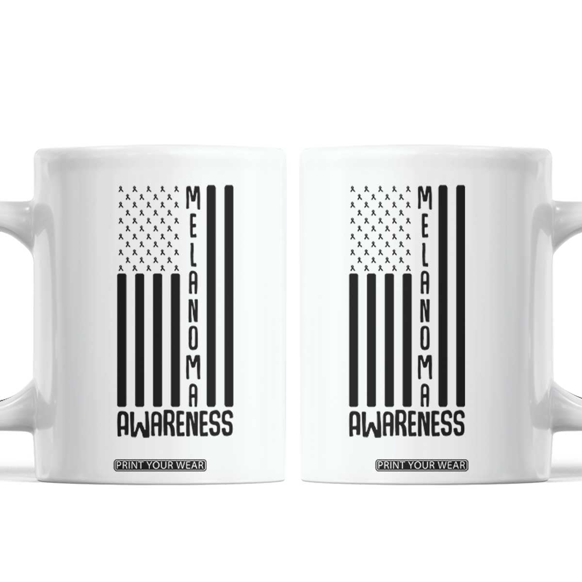 Melanoma Awareness USA Flag Coffee Mug Patriotic Cancer Warrior TS12 White Print Your Wear