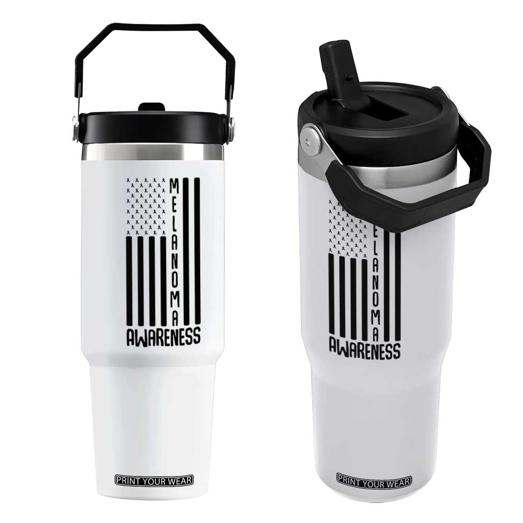 Melanoma Awareness USA Flag Flip Straw Tumbler Patriotic Cancer Warrior TS12 One Size: 30 oz White Print Your Wear