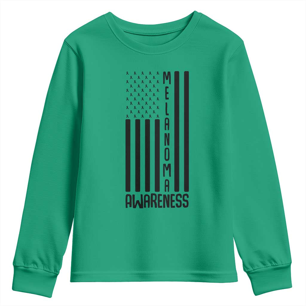 Melanoma Awareness USA Flag Youth Sweatshirt Patriotic Cancer Warrior TS12 Irish Green Print Your Wear