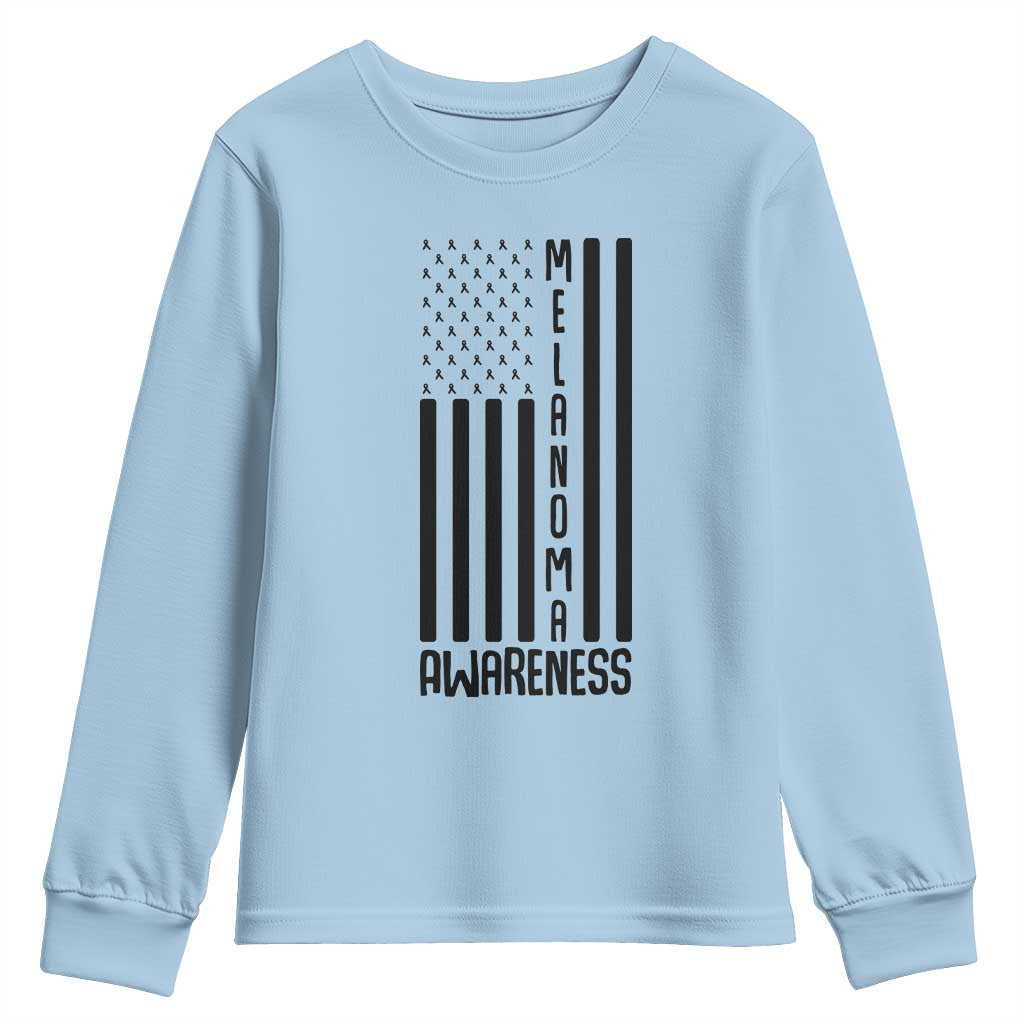 Melanoma Awareness USA Flag Youth Sweatshirt Patriotic Cancer Warrior TS12 Light Blue Print Your Wear