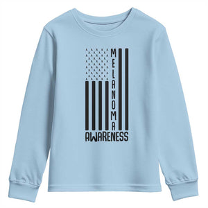 Melanoma Awareness USA Flag Youth Sweatshirt Patriotic Cancer Warrior TS12 Light Blue Print Your Wear