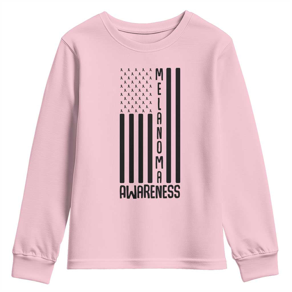 Melanoma Awareness USA Flag Youth Sweatshirt Patriotic Cancer Warrior TS12 Light Pink Print Your Wear