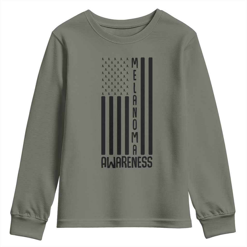 Melanoma Awareness USA Flag Youth Sweatshirt Patriotic Cancer Warrior TS12 Military Green Print Your Wear