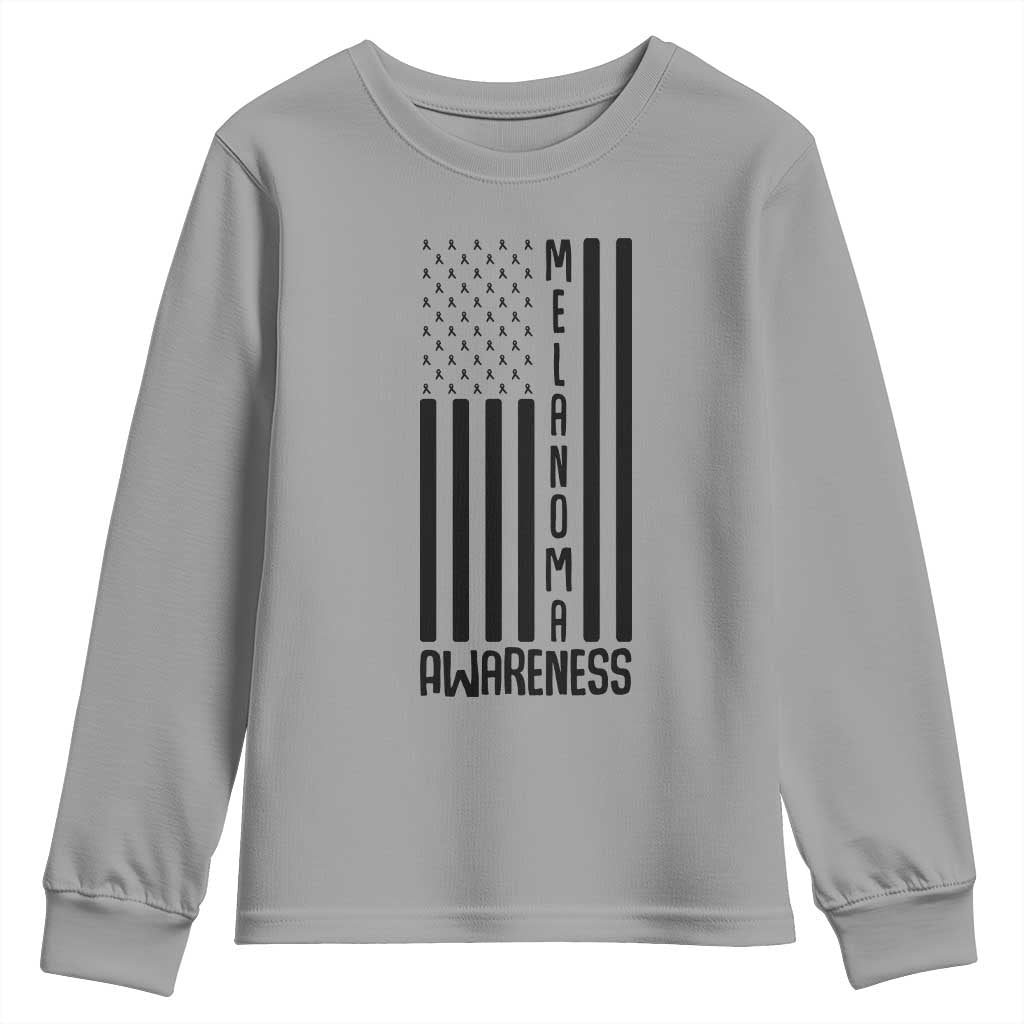 Melanoma Awareness USA Flag Youth Sweatshirt Patriotic Cancer Warrior TS12 Sport Gray Print Your Wear