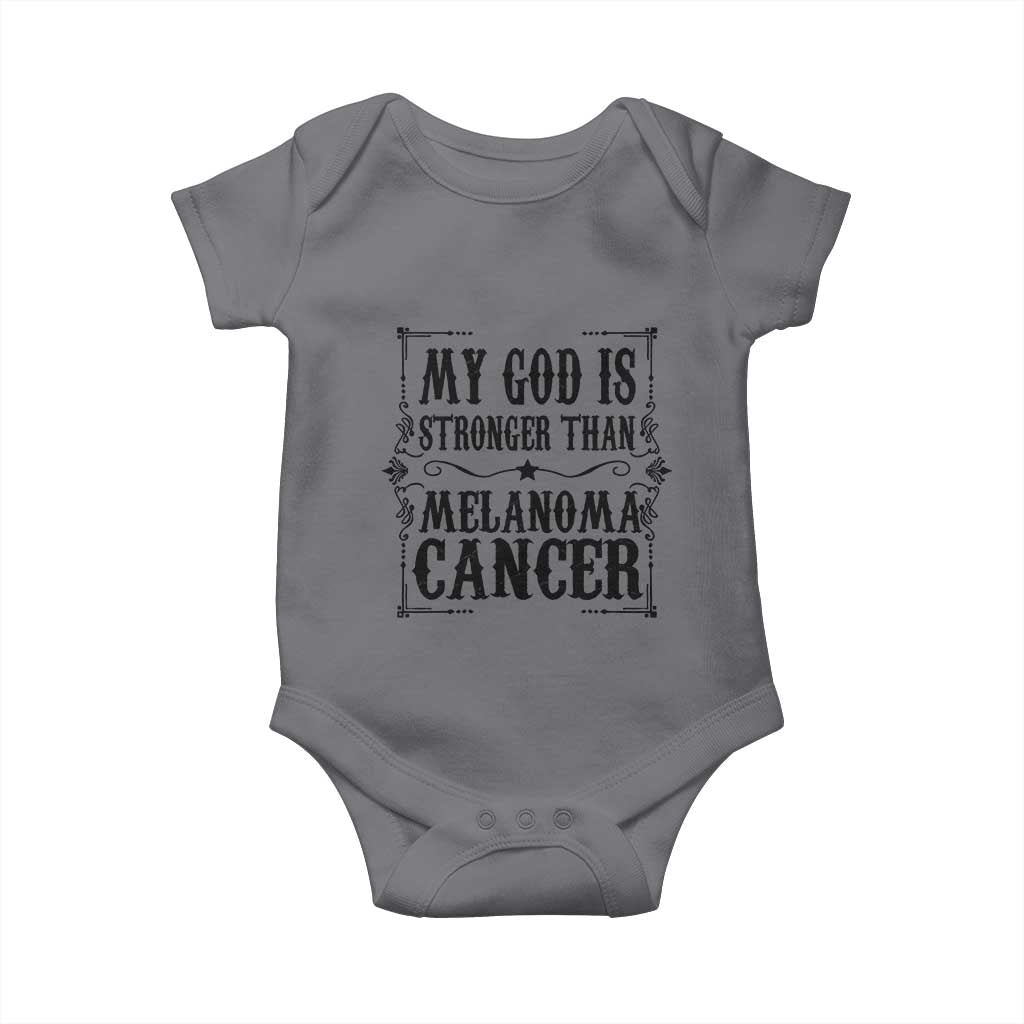 My God Is Stronger Than Melanoma Baby Onesie Religious Cancer Support TS12 Charcoal Print Your Wear