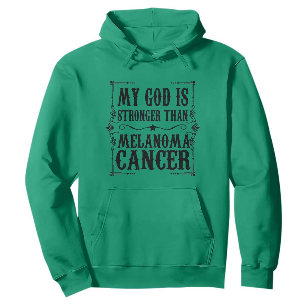 My God Is Stronger Than Melanoma Hoodie Religious Cancer Support TS12 Irish Green Print Your Wear