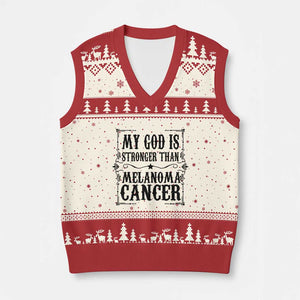 My God Is Stronger Than Melanoma V-Neck Knit Sweater Vest Religious Cancer Support TS12 Beige Red Print Your Wear
