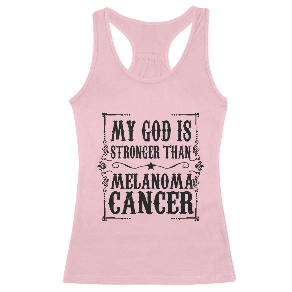 My God Is Stronger Than Melanoma Racerback Tank Top Religious Cancer Support TS12 Light Pink Print Your Wear