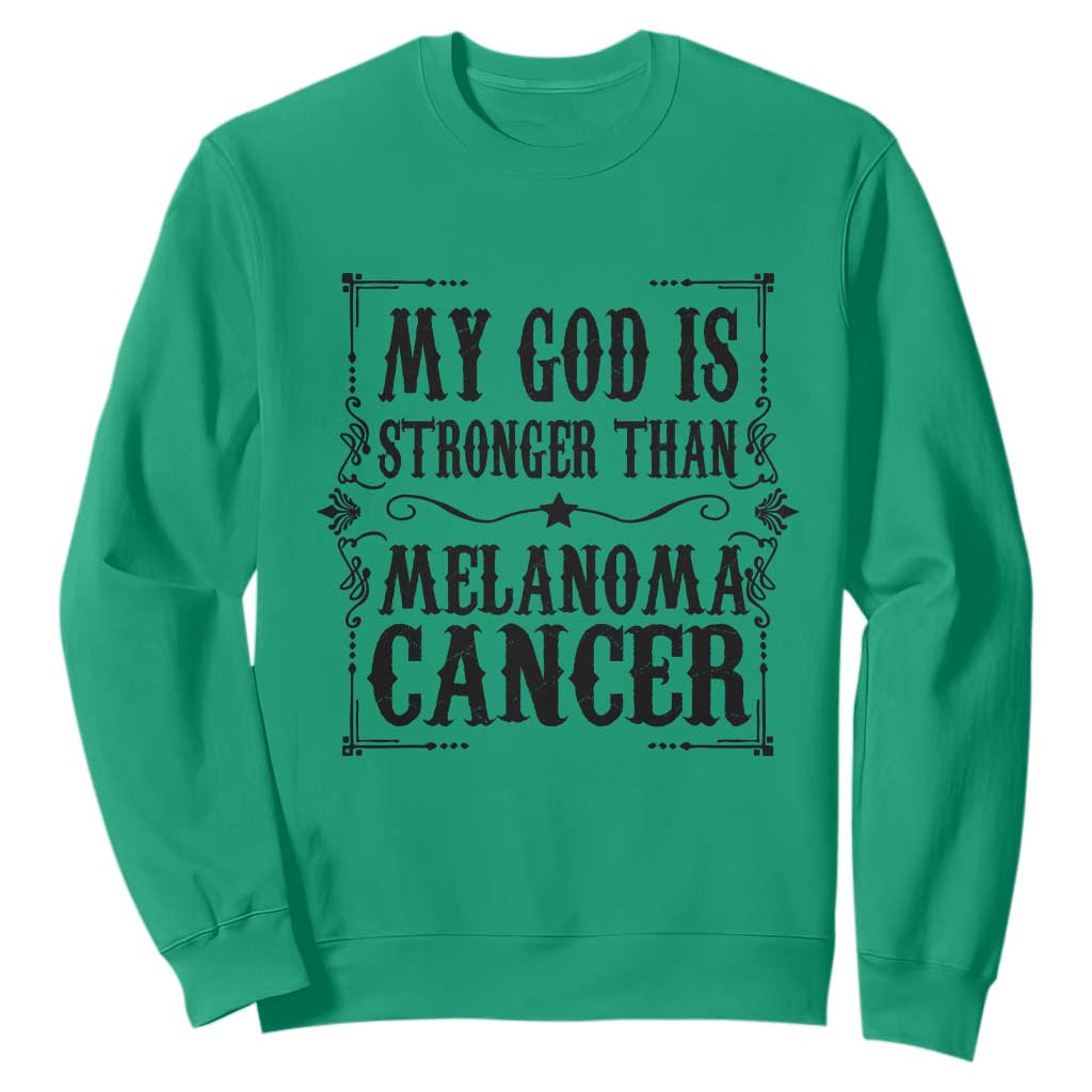 My God Is Stronger Than Melanoma Sweatshirt Religious Cancer Support TS12 Irish Green Print Your Wear