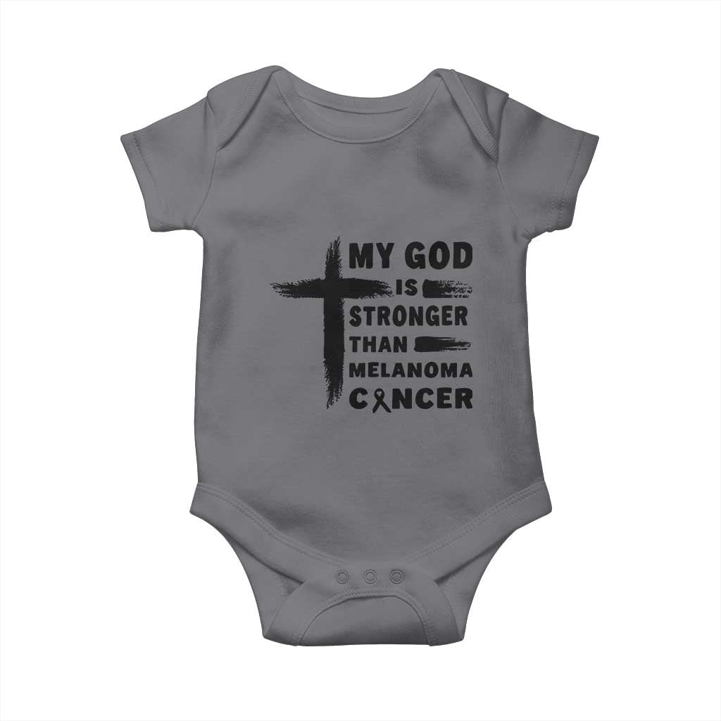 My God Is Stronger Than Melanoma Baby Onesie Christian Cancer Support TS12 Charcoal Print Your Wear