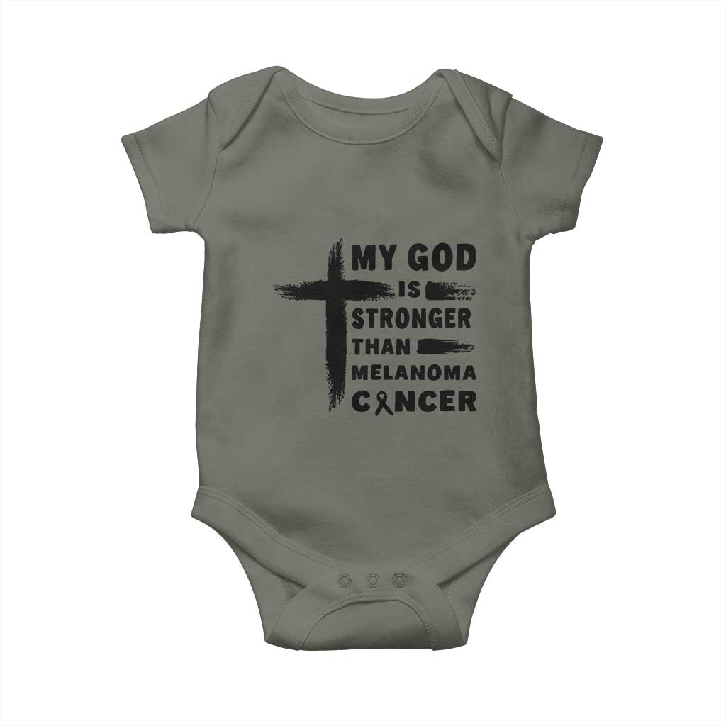 My God Is Stronger Than Melanoma Baby Onesie Christian Cancer Support TS12 Military Green Print Your Wear