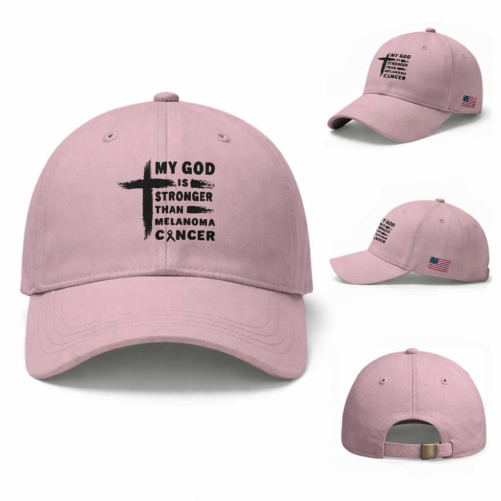 My God Is Stronger Than Melanoma Baseball Cap Christian Cancer Support TS12 Baseball Cap Universal Fit Light Pink Print Your Wear