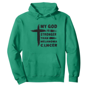 My God Is Stronger Than Melanoma Hoodie Christian Cancer Support TS12 Irish Green Print Your Wear