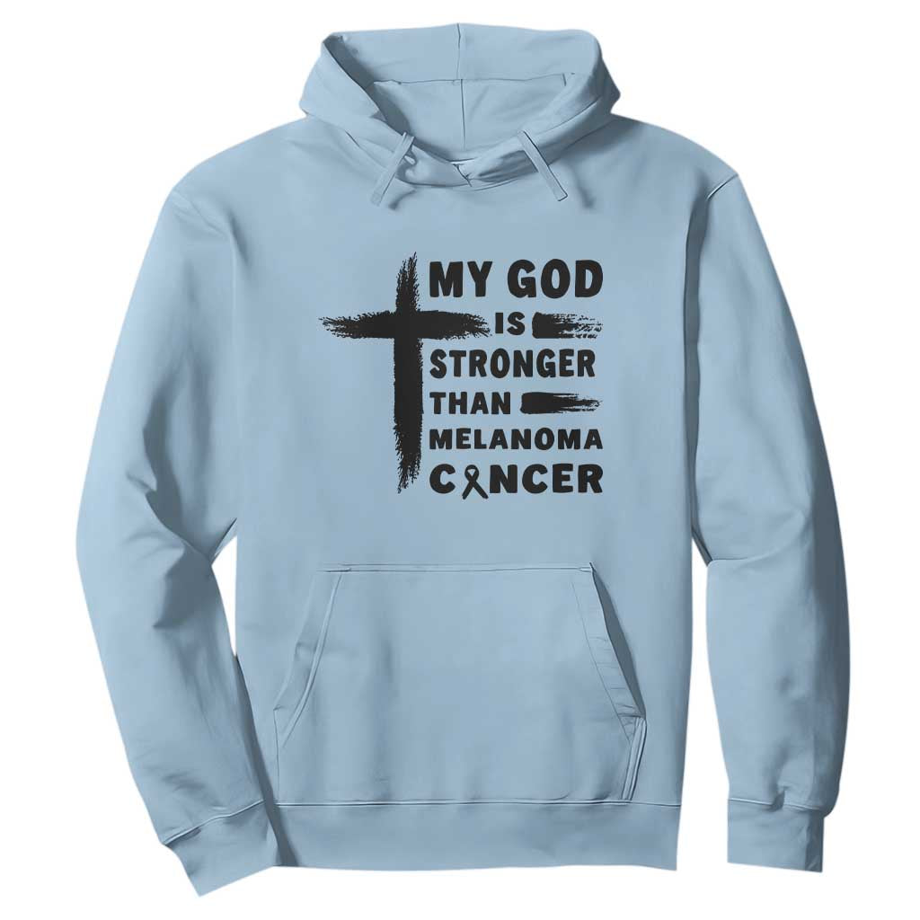 My God Is Stronger Than Melanoma Hoodie Christian Cancer Support TS12 Light Blue Print Your Wear