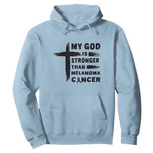 My God Is Stronger Than Melanoma Hoodie Christian Cancer Support TS12 Light Blue Print Your Wear