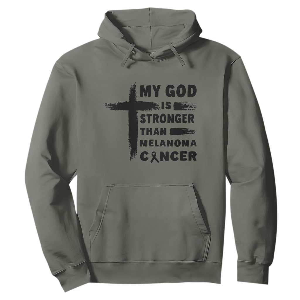 My God Is Stronger Than Melanoma Hoodie Christian Cancer Support TS12 Military Green Print Your Wear