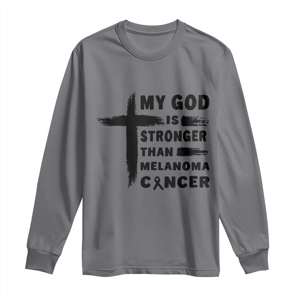 My God Is Stronger Than Melanoma Long Sleeve Shirt Christian Cancer Support TS12 Charcoal Print Your Wear