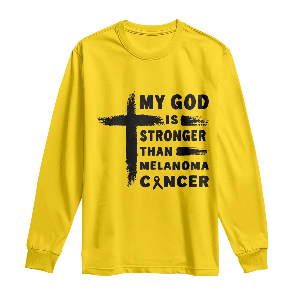 My God Is Stronger Than Melanoma Long Sleeve Shirt Christian Cancer Support TS12 Daisy Print Your Wear