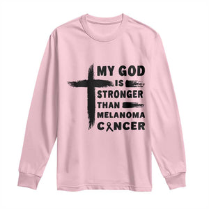 My God Is Stronger Than Melanoma Long Sleeve Shirt Christian Cancer Support TS12 Light Pink Print Your Wear