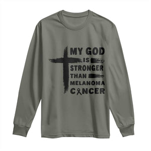 My God Is Stronger Than Melanoma Long Sleeve Shirt Christian Cancer Support TS12 Military Green Print Your Wear