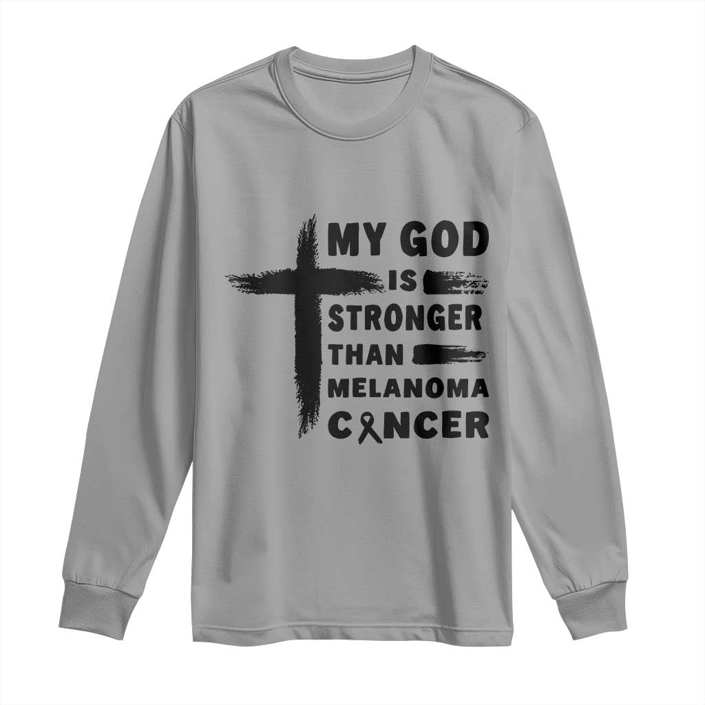 My God Is Stronger Than Melanoma Long Sleeve Shirt Christian Cancer Support TS12 Sport Gray Print Your Wear