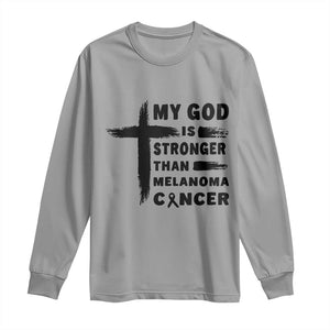 My God Is Stronger Than Melanoma Long Sleeve Shirt Christian Cancer Support TS12 Sport Gray Print Your Wear