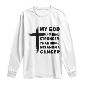 My God Is Stronger Than Melanoma Long Sleeve Shirt Christian Cancer Support TS12 White Print Your Wear
