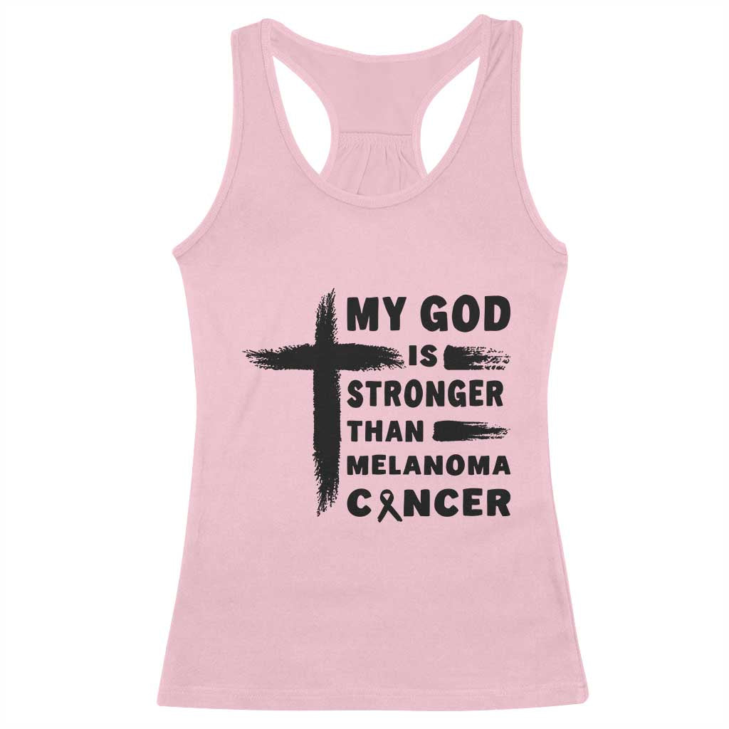 My God Is Stronger Than Melanoma Racerback Tank Top Christian Cancer Support TS12 Light Pink Print Your Wear