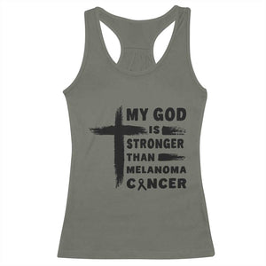 My God Is Stronger Than Melanoma Racerback Tank Top Christian Cancer Support TS12 Military Green Print Your Wear
