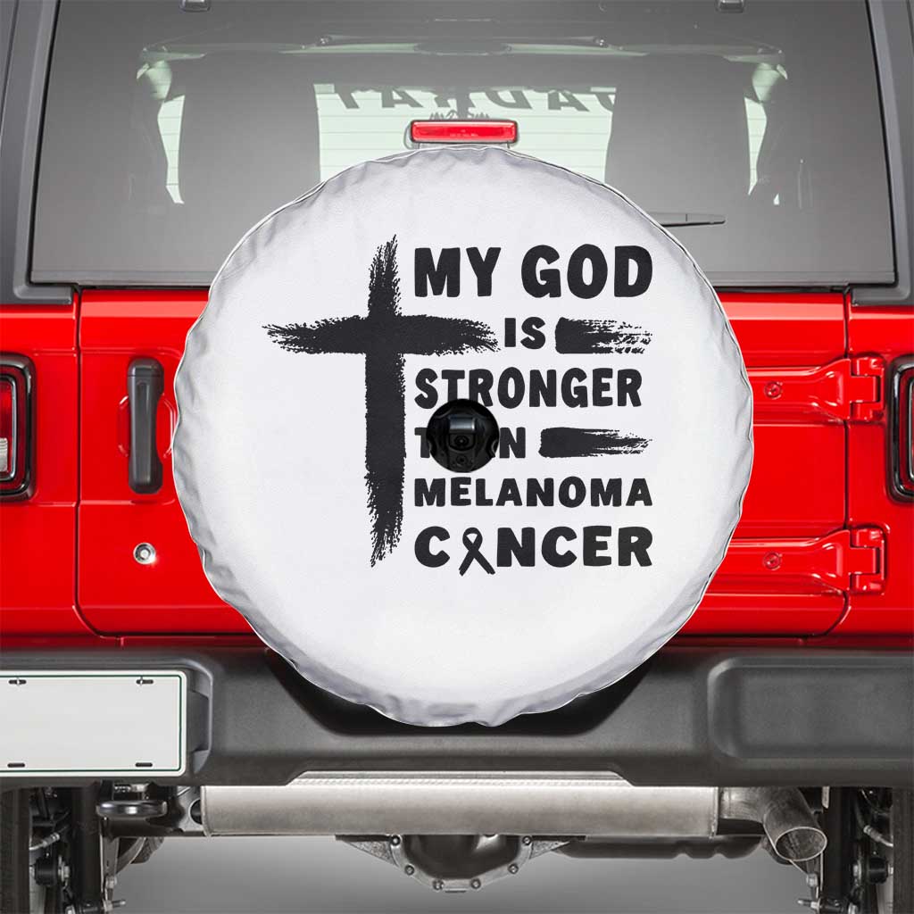 My God Is Stronger Than Melanoma Spare Tire Cover Christian Cancer Support TS12 White Print Your Wear