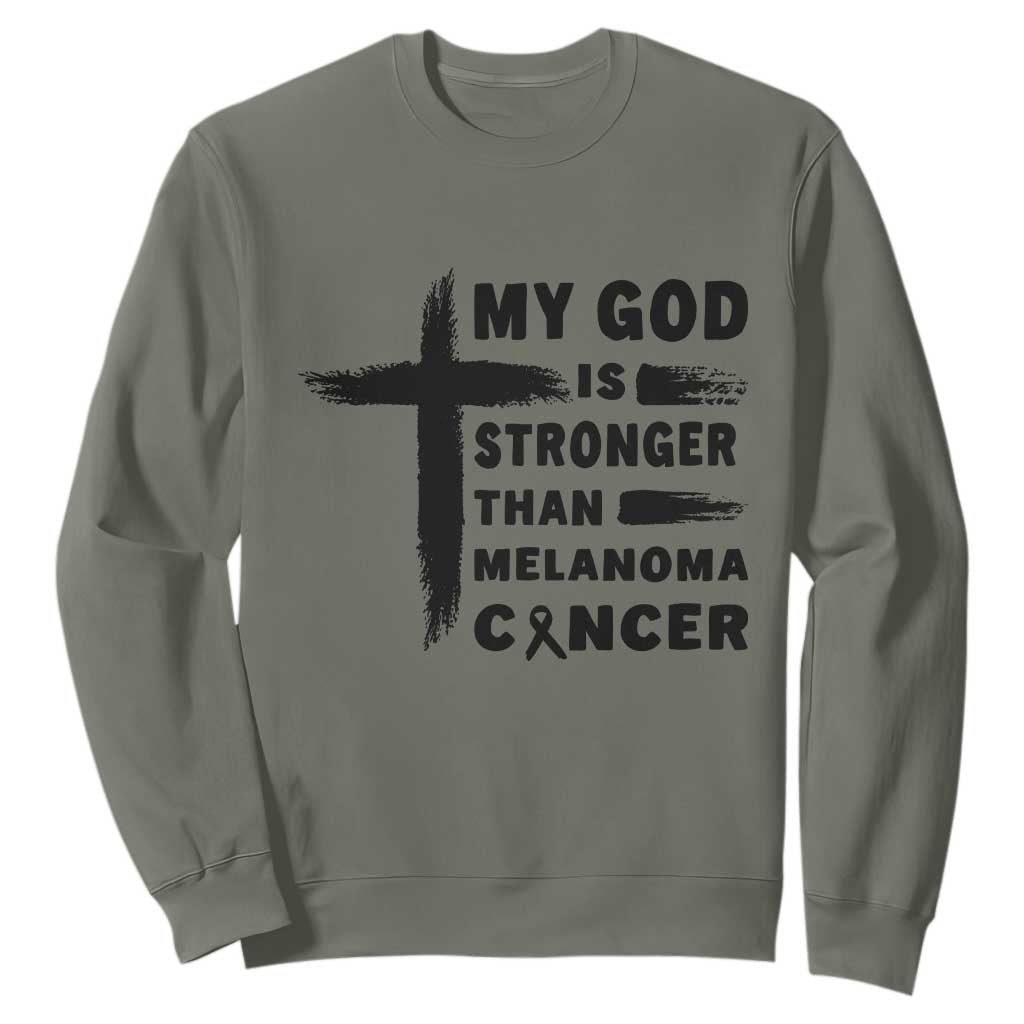My God Is Stronger Than Melanoma Sweatshirt Christian Cancer Support TS12 Military Green Print Your Wear