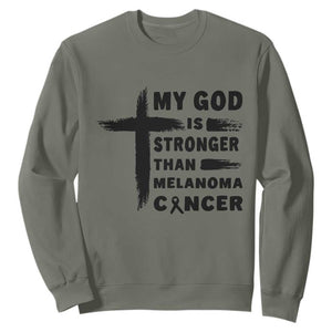 My God Is Stronger Than Melanoma Sweatshirt Christian Cancer Support TS12 Military Green Print Your Wear