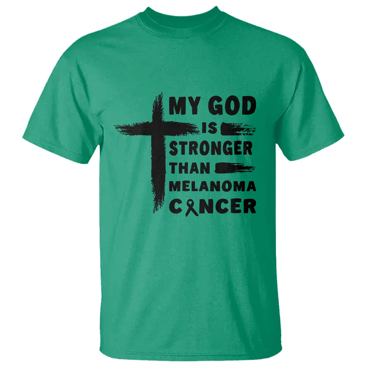 My God Is Stronger Than Melanoma T Shirt Christian Cancer Support TS12 Irish Green Print Your Wear