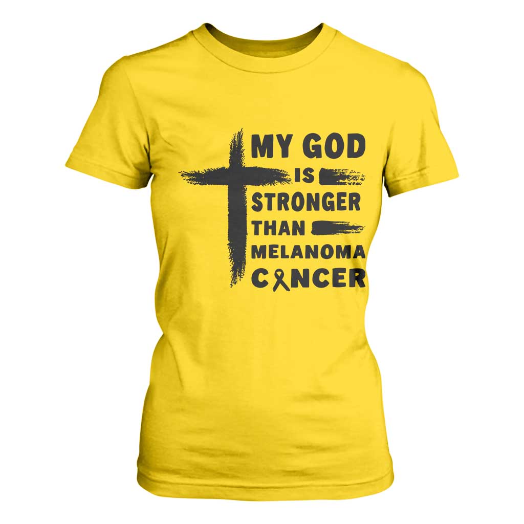 My God Is Stronger Than Melanoma T Shirt For Women Christian Cancer Support TS12 Daisy Print Your Wear
