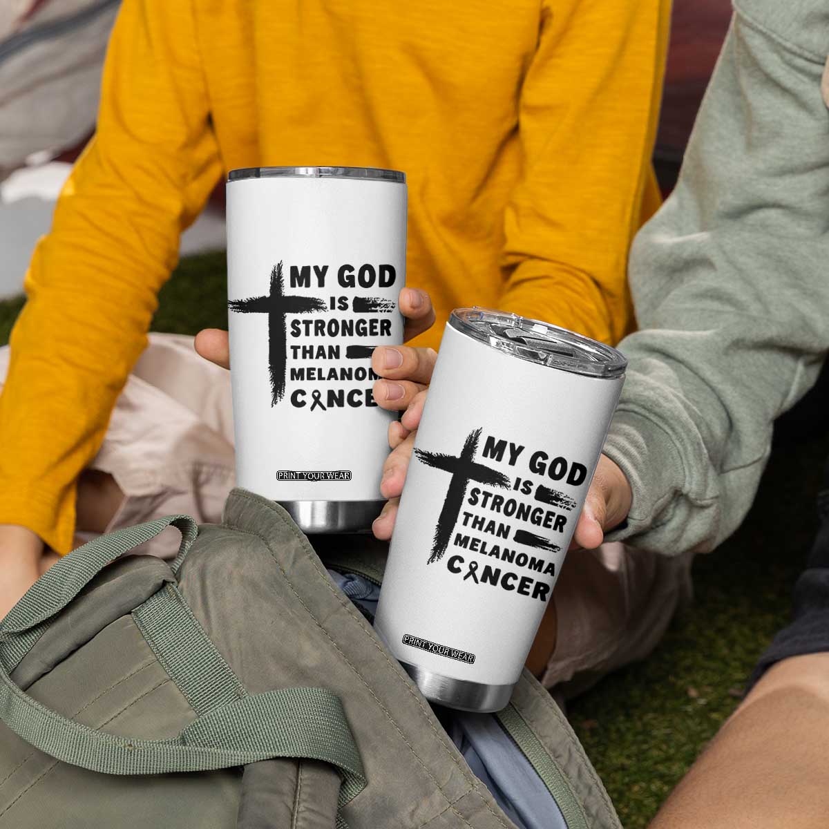 My God Is Stronger Than Melanoma Tumbler Cup Christian Cancer Support TS12 Print Your Wear
