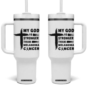 My God Is Stronger Than Melanoma Tumbler With Handle Christian Cancer Support TS12 One Size: 40 oz White Print Your Wear