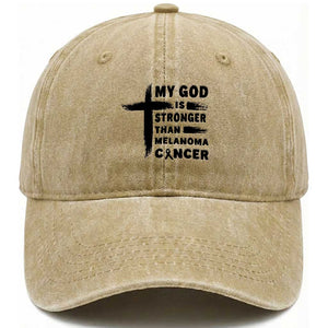 My God Is Stronger Than Melanoma Washed Cotton Baseball Cap Christian Cancer Support TS12 Print Your Wear