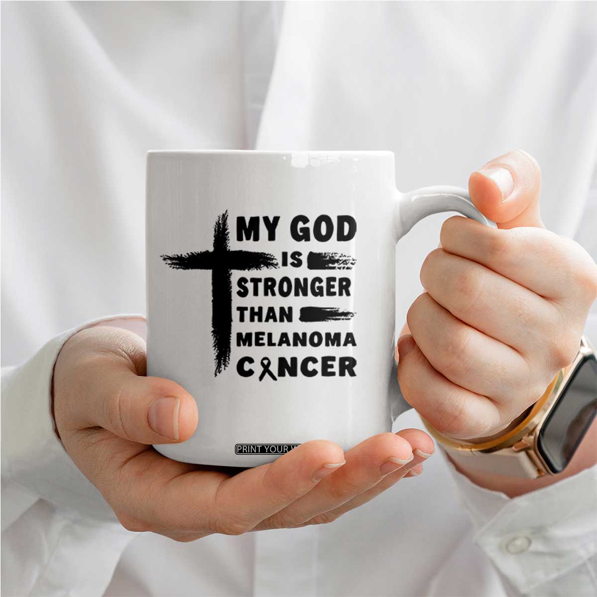 My God Is Stronger Than Melanoma Coffee Mug Christian Cancer Support TS12 Print Your Wear