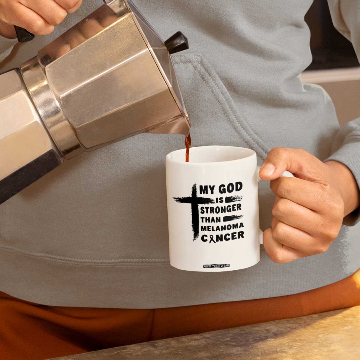 My God Is Stronger Than Melanoma Coffee Mug Christian Cancer Support TS12 Print Your Wear